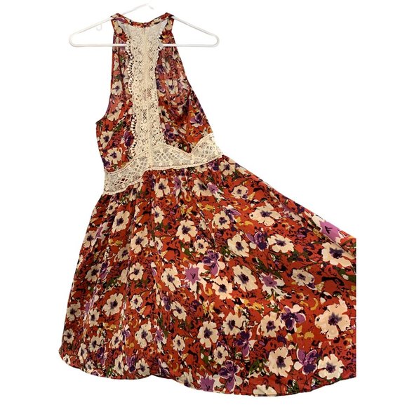 NWT Miss Me Floral Halter Blousen Dress Crochet Sz Large 6741 Spring Summer - Picture 7 of 14